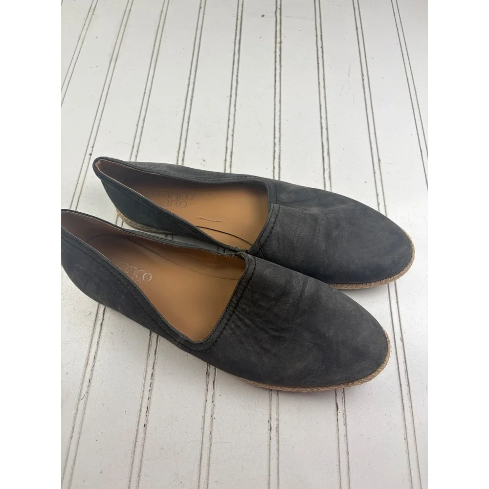 Franco Sarto Vintage Y2K Black Leather Espadrille Flats Women's Size 9.5
